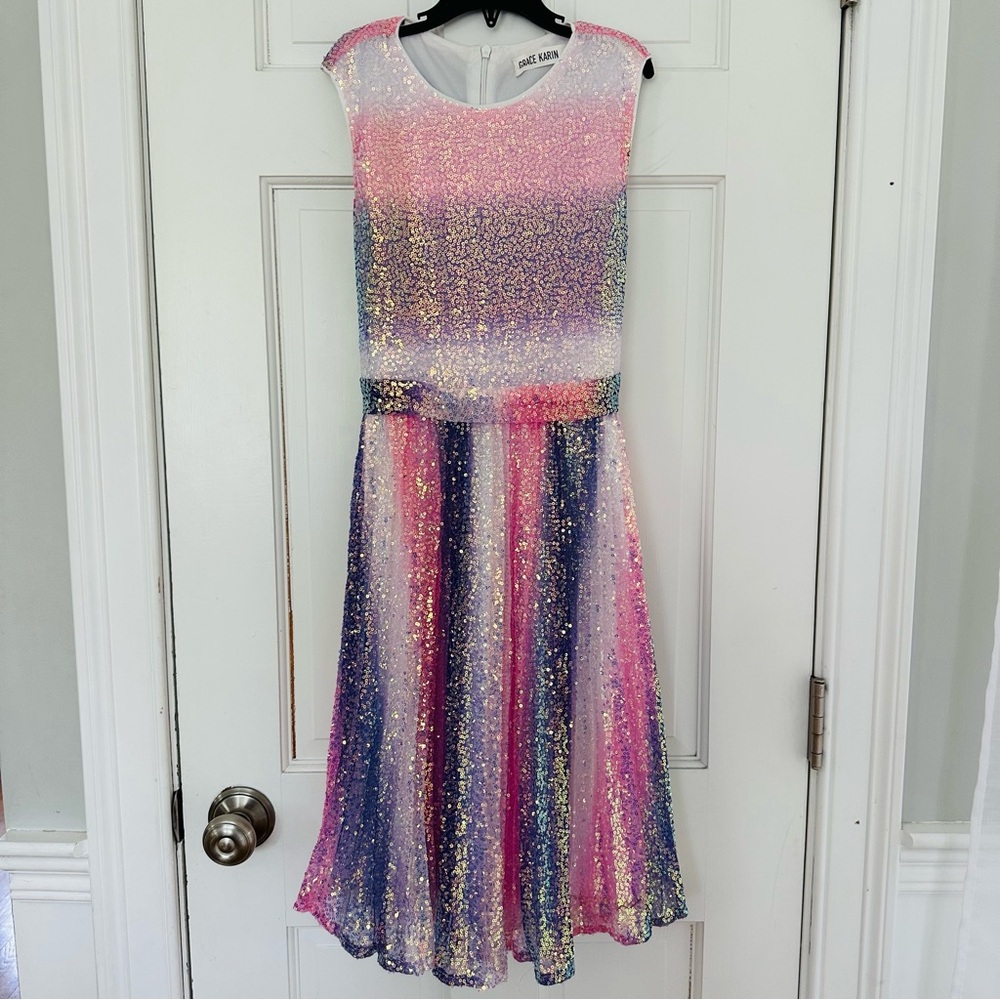 Grace Karin Purple Pink & White Ombre Sequin Sleeveless Party Dress Size 12